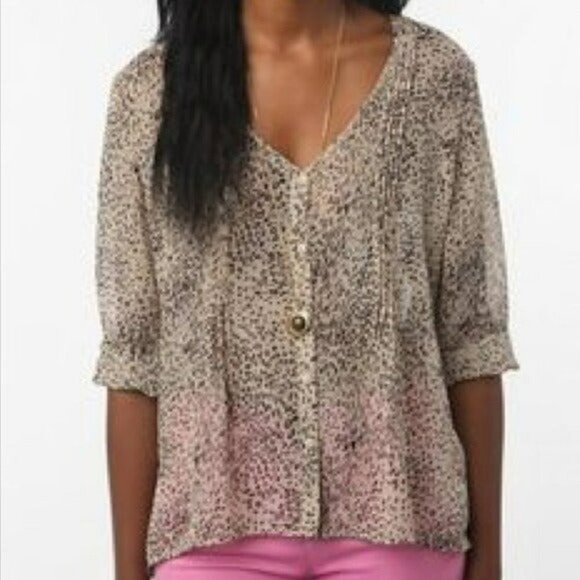 UO Pins & Needles Leopard Print Blouse - Picture 1 of 10